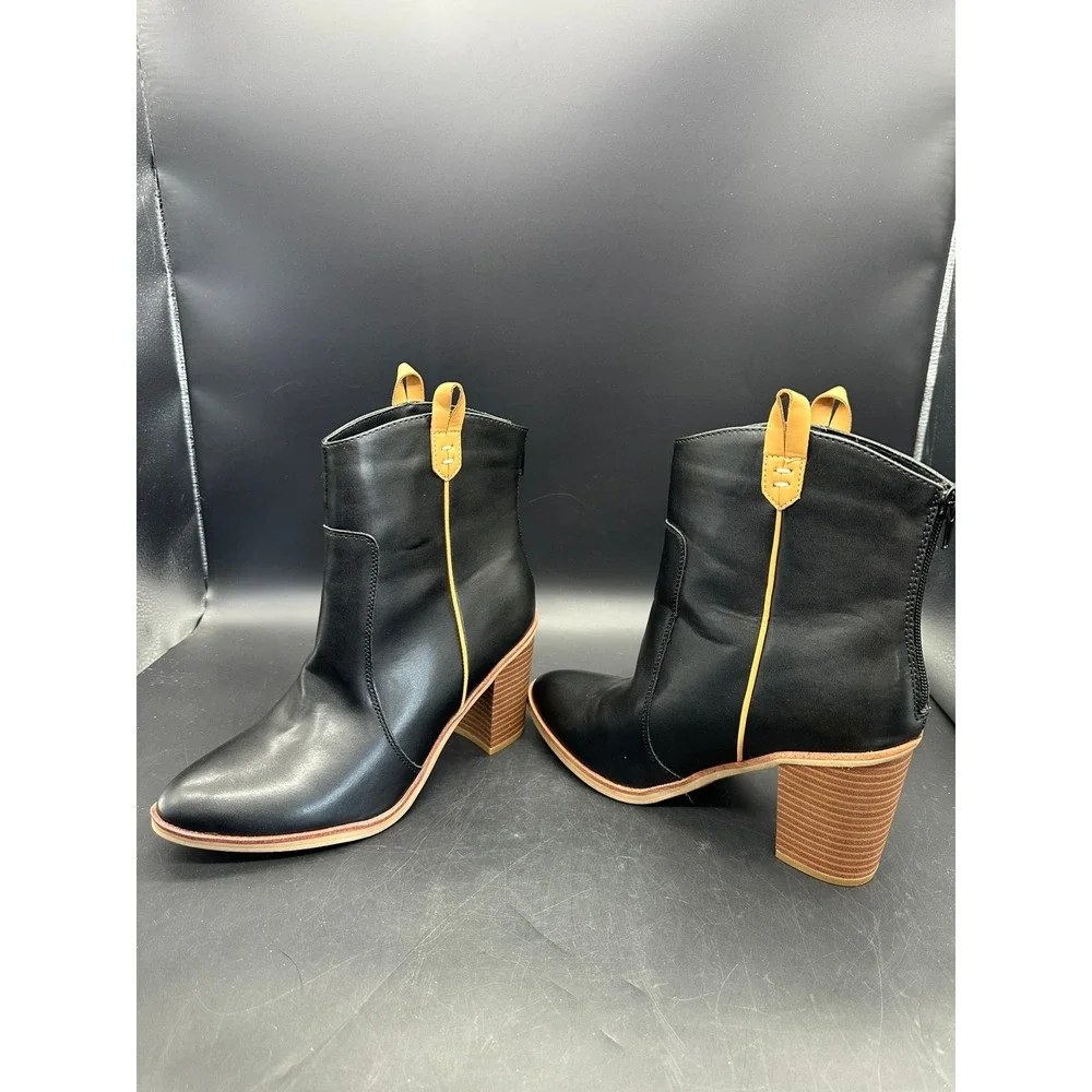 MIA Black Leather Block Heel Ankle Boots Women Size 8 Side Zip Western Style